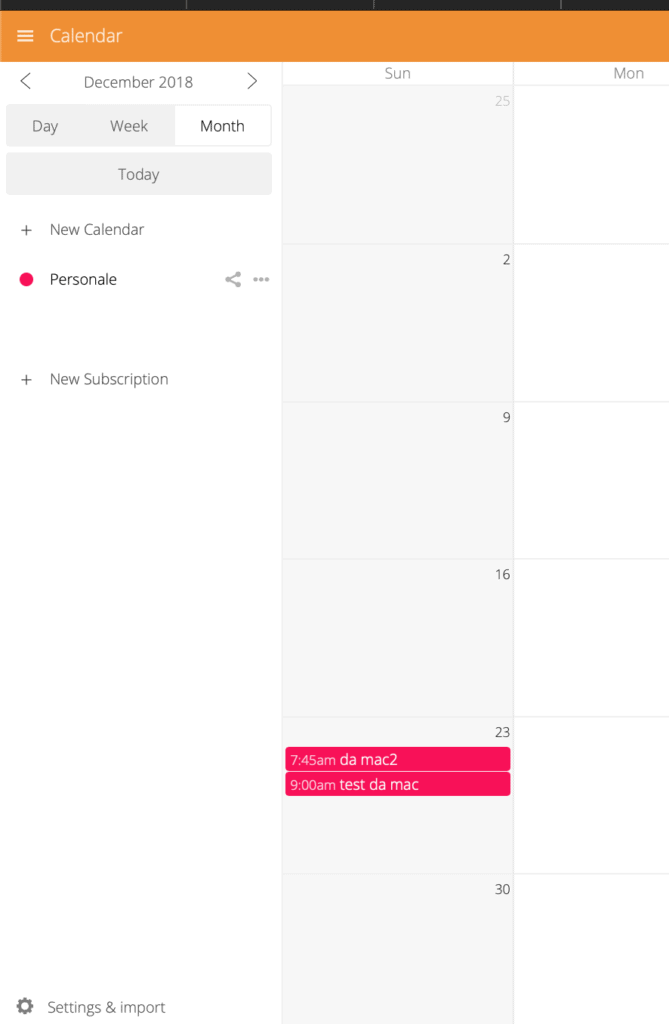 Eventi calendario sincronizzati su ownCloud